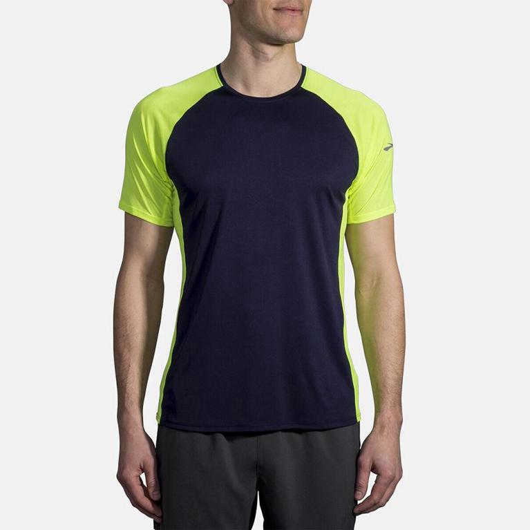 Brooks Stealth Short Sleeve Running Shirt - Men's - Blue (97462-UQJL)